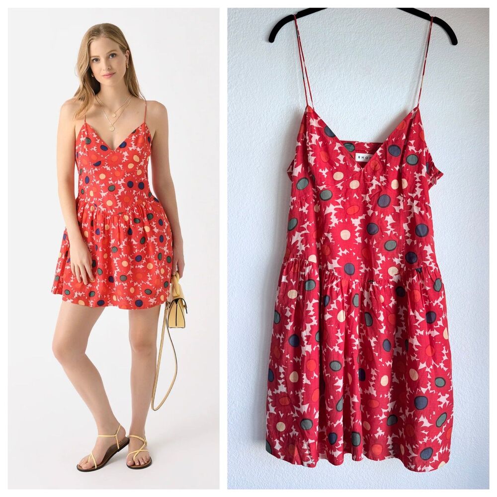 NWT RHODE Women's Rhonda Floral Print V-Neck Strap Dress in Grenada Floral Sz 8